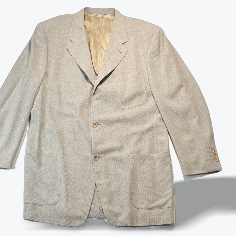 Canali Proposta Mens Blazer Sport Coat Jacket Beige Silk Wool Blend 54L Italy 46
